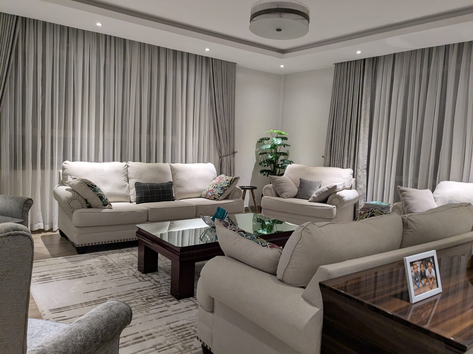 Terry Interior Designs — living room with custom curtains and upholstery