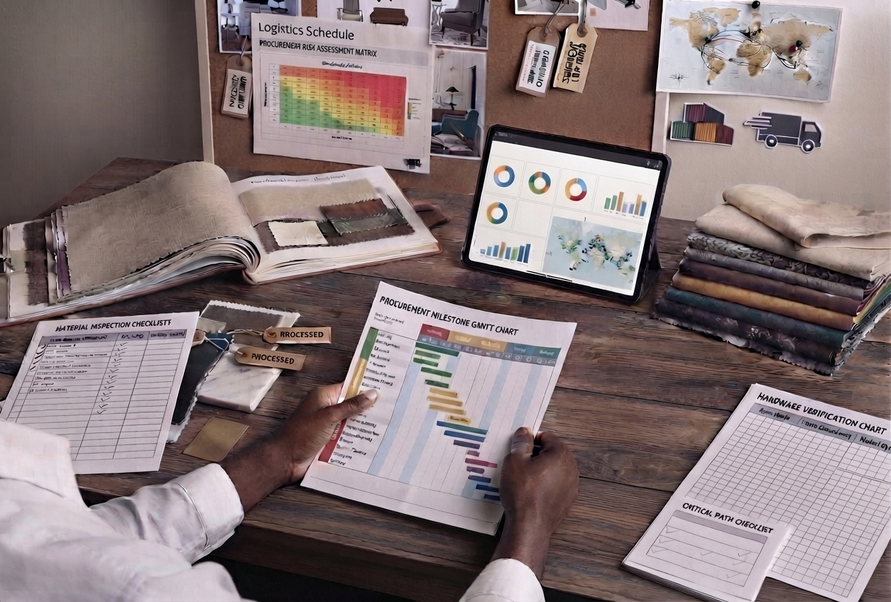 Procurement schedule, material inspection checklists and fabric sourcing