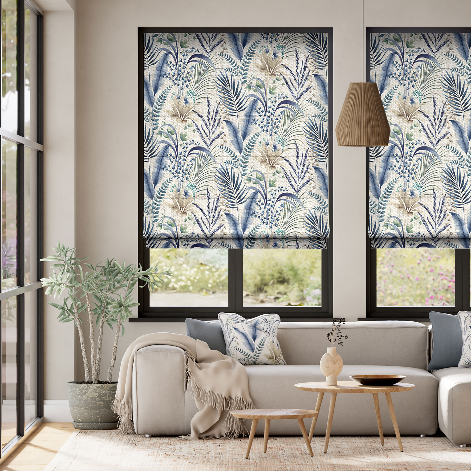 Roman blinds fitted in a living room window